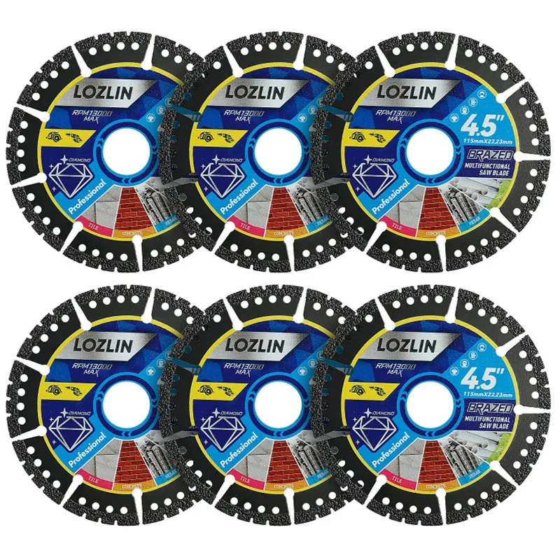 6 Stück 115mm Premium Diamant-Multimaterial-Schneidscheiben für Winkelschleifer, Metall-, Fliesen-, Stein- und Porzellanschneiden