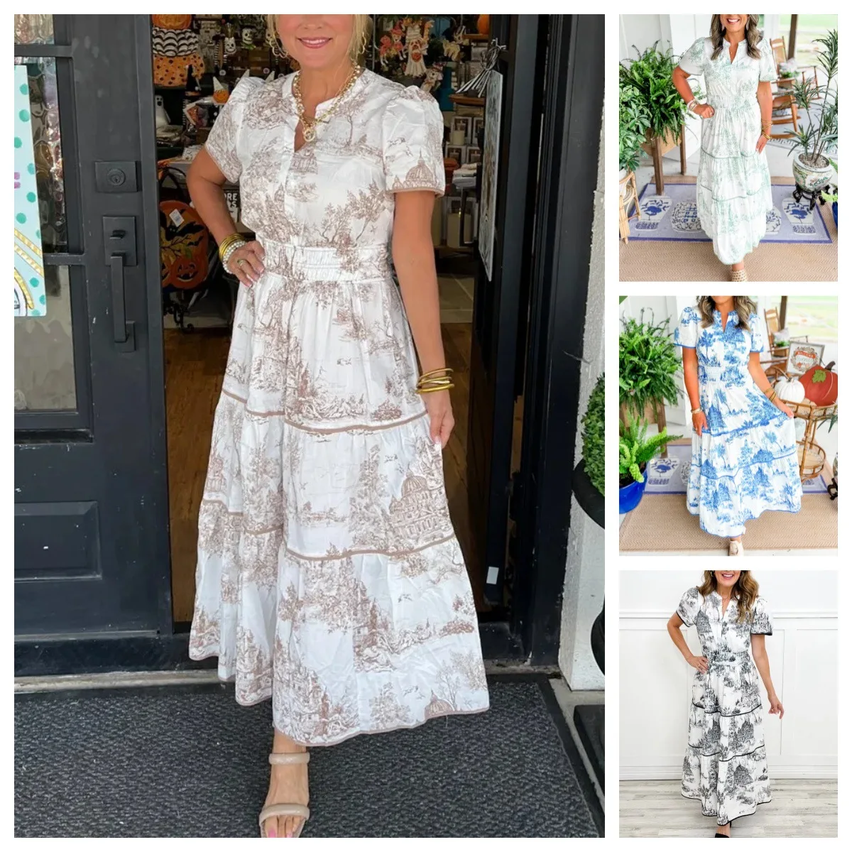 

Print Dress Women Short Sleeve V Neck Ankle Length Dresses Vestidos Loose Maxi A Line Slight Strech Casual Summer Spliced