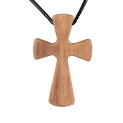 Handmade Olive Wood Cross Pendants Vintage Men's Prayer Catholic Necklace Religious Wishes Talisman Party Jewelry Gift