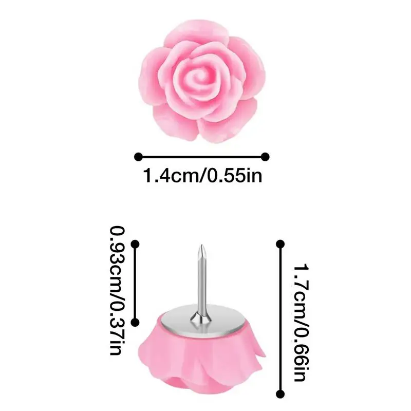 مسامير الإبهام الزخرفية مع حافظة ، لون متدرج ، زهرة الورد ، دبوس دفع ، Floret الملونة ، لوحة الحائط الفلين