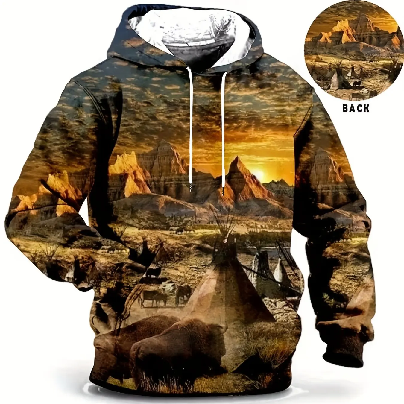 

Plus Size Men's 3D Mountain Animal Print Hoodie Pullover Kid Hooded Sweatshirt With Kangaroo Pocket Streetwear For Summer Autumn