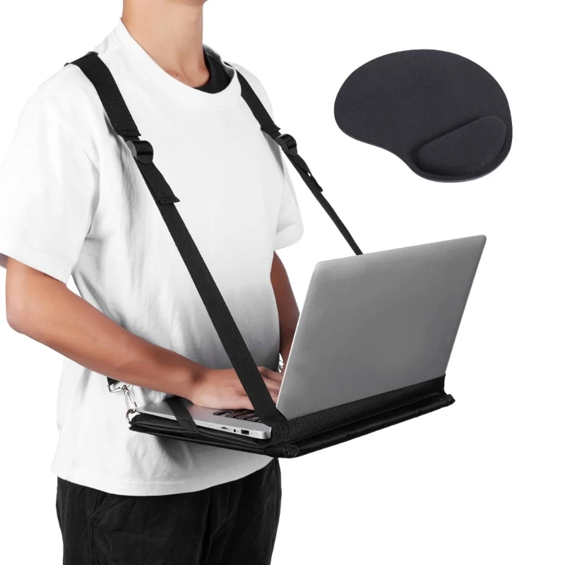 Wearable Laptop Support Stand with Positioning Shoulder Belts, Padded Contact Section, and Dedicated Device Base for Work D2RC