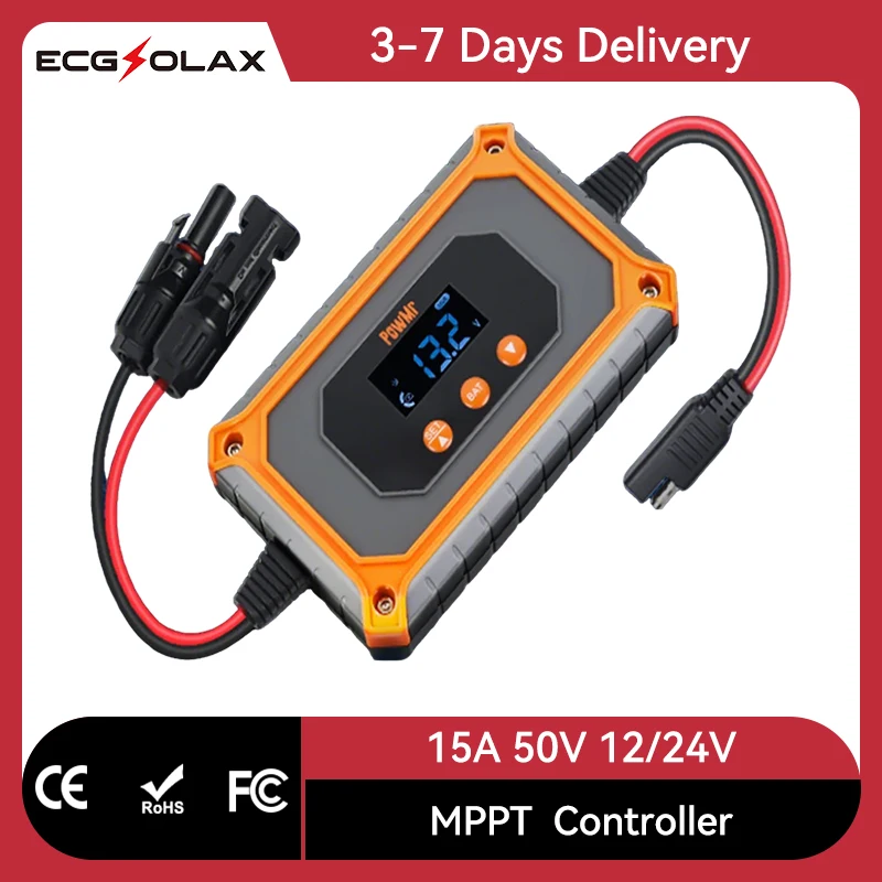 ECG MPPT 15A Solar Charge Controller 12V/24V AGM Gel Floodied Lithium Batteries 50V Power Bank 180W-360W PV Charge LED Display