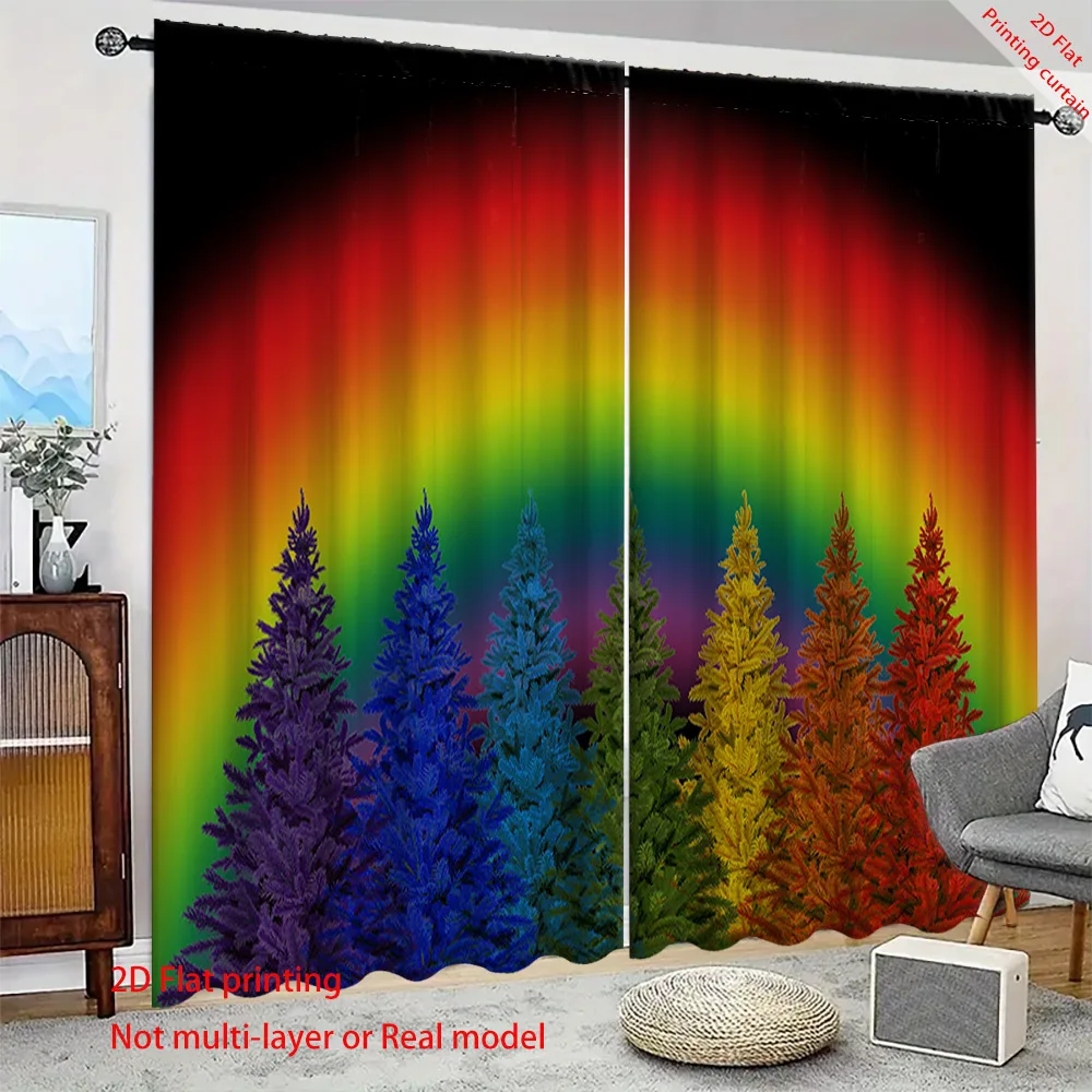 

Christmas tree patterned printed curtains, home holiday decorations, bedroom, living room, dormitory, office sunshade curtains