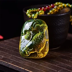 Honey Wax Amber Myanmar Golden Blue Amber Pisces Men's and Women's Pendant Necklace Fish Vase Sweater Chain Pendant