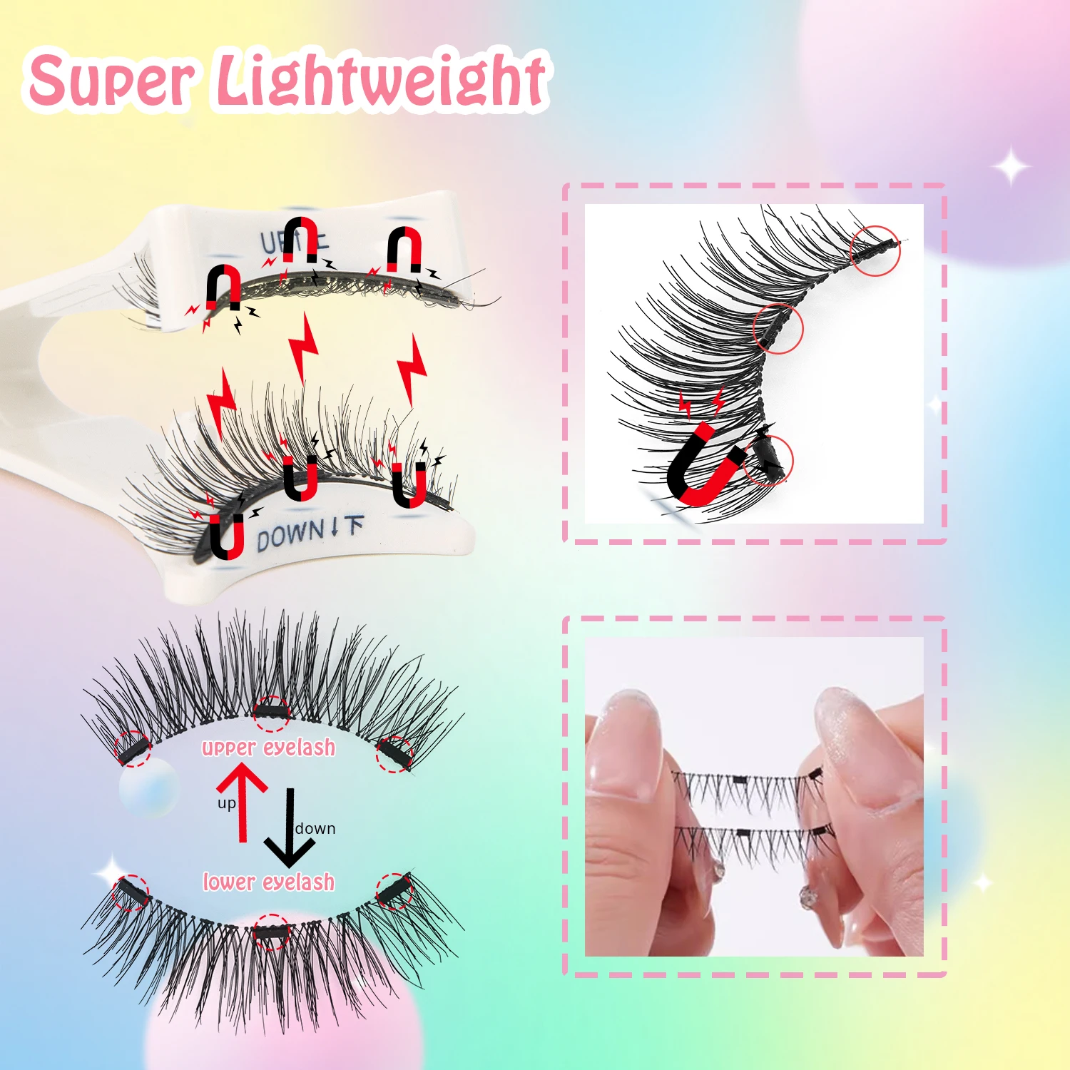 رموش مغناطيسية ذات مظهر طبيعي، مجموعة رموش مانغا مغناطيسية قابلة لإعادة الاستخدام مع أداة توزيع زوج واحد #3