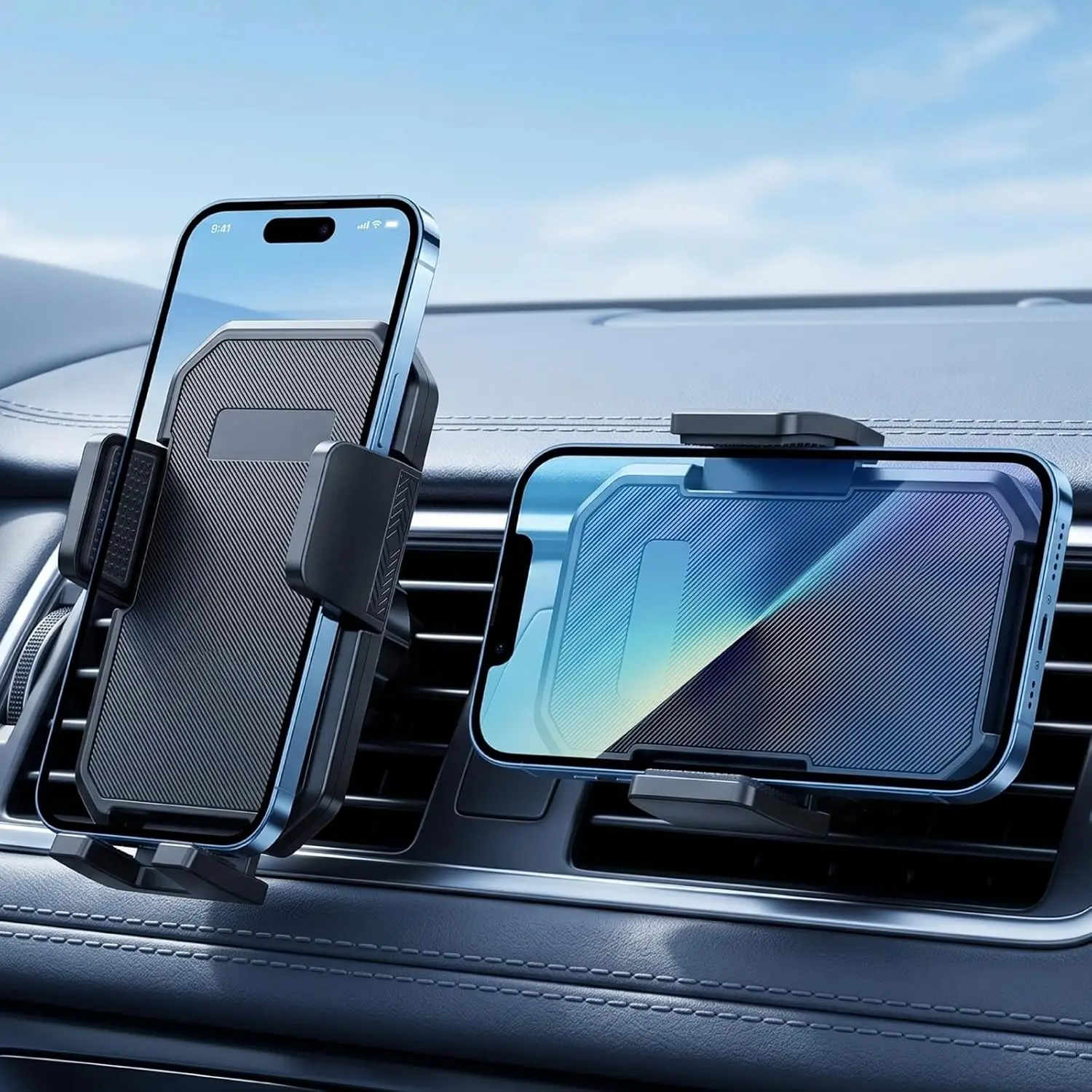 Car Phone Holder Air Vent Clip Mount,360°Adjustable for iPhone Android Stable Anti-Slip Grip,One-Hand Operation,Fits 4–7