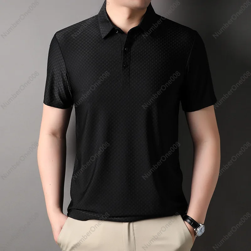 Summer New Short-sleeved Men's Polo Shirt Seamless Solid Color T-shirt Quality Business Lapel Polo T-shirt Men's