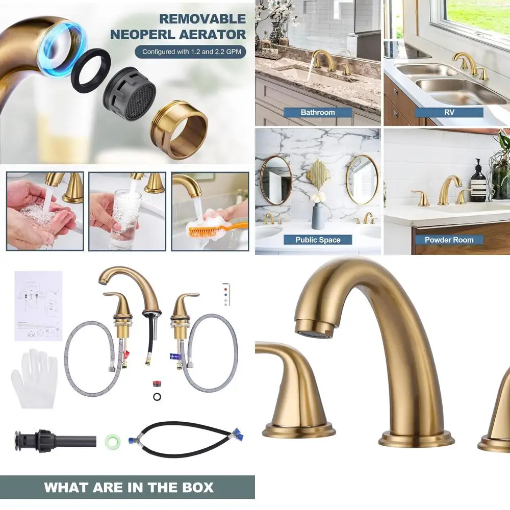 

Gold-Tone 3-Hole Widespread Stainless Steel Lead-Free Sink Faucet with Pop-Up Drain