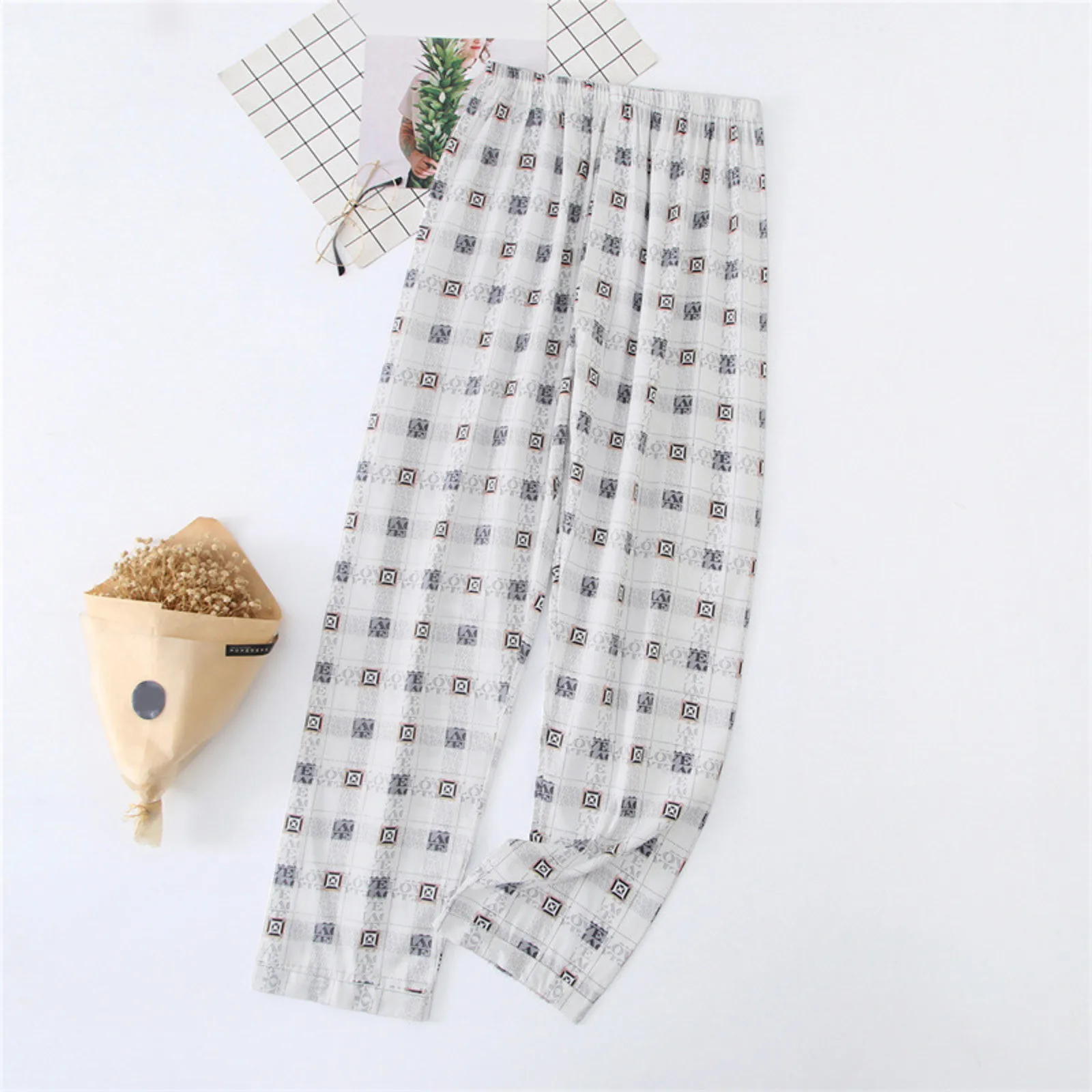 Casual Plaid pajama Sleep Pants Air Conditional Trousers 2024 Summer Men Cotton Sleep Bottoms Male Soft Home Pants for Men