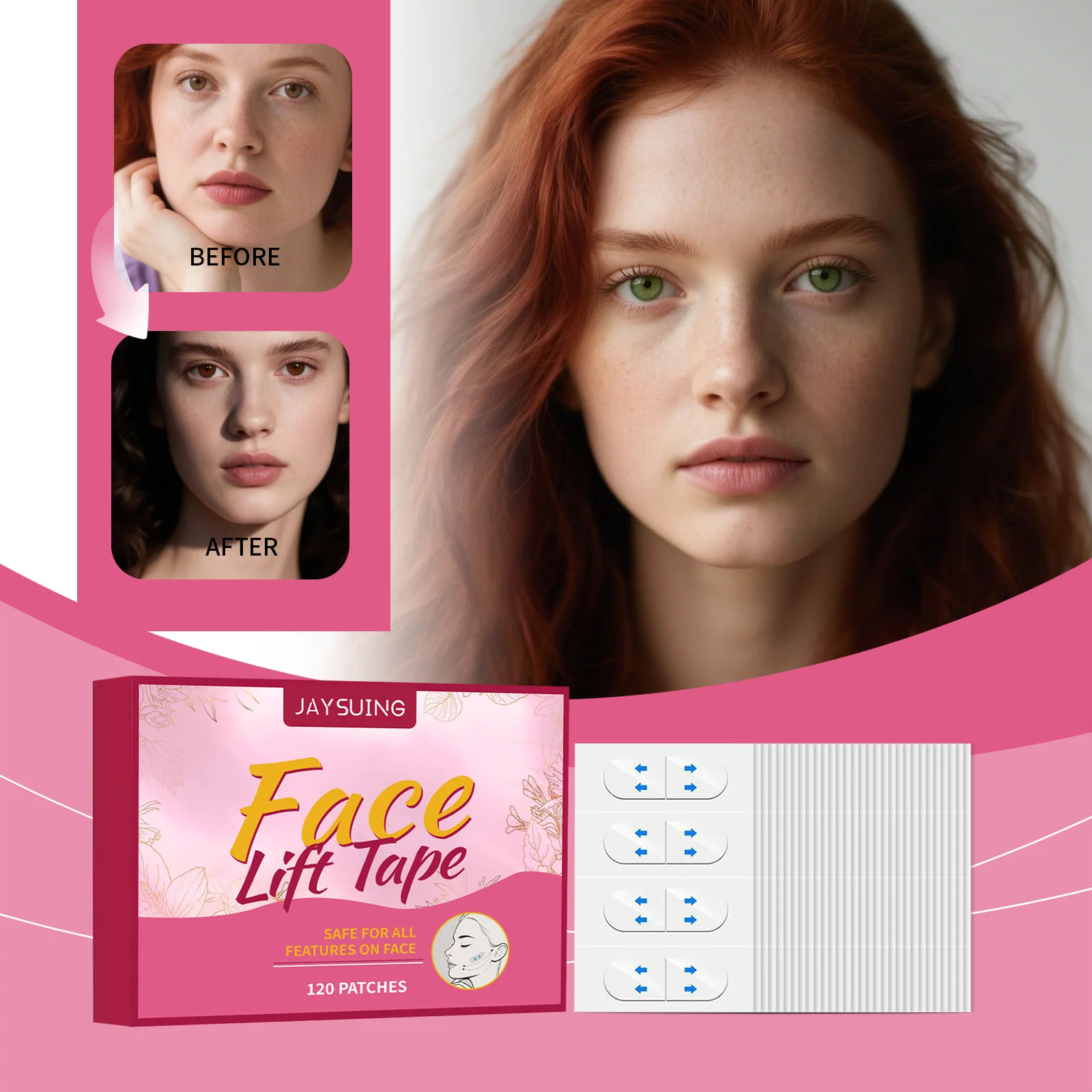 Facial elastic care patch, improve sagging, invisible fit design, thin and breathable.120 patches