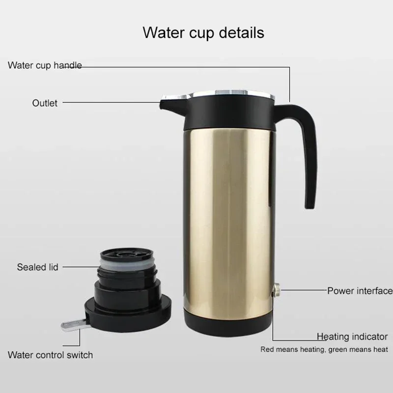 12V/24V veicolo acqua calda bollente bollitore elettrico camion da viaggio isolamento termico tazza di riscaldamento auto teiera caldaia bottiglia 1.2L