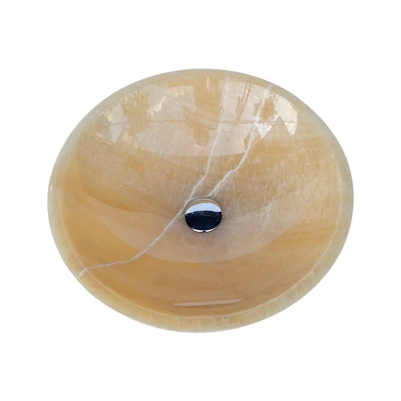 Round stone table basin, rosin yellow washbasin, hotel bathroom washbasin