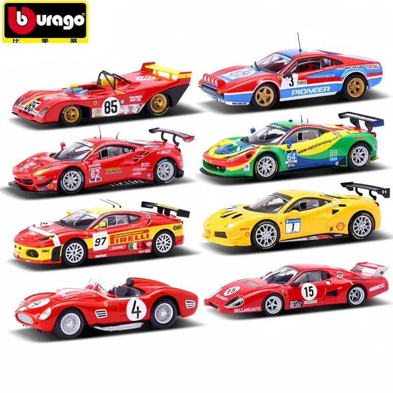 Bburago1:43 Ferrari 296 Gt3, 2022, 250, 488, 512, 308, 312P, Alliage de Luxe, Moulé Sous Pression, Nervures Arrière, Modèle de Voiture, Jouet de Renforcement