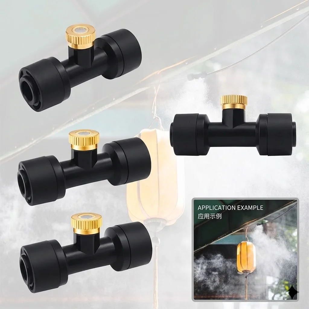 High Pressure 10Pcs lot Misting Fog Nozzles with Quick Access Tee Connector Garden Landscaping Irrigation Sprayers Outdoor Mist