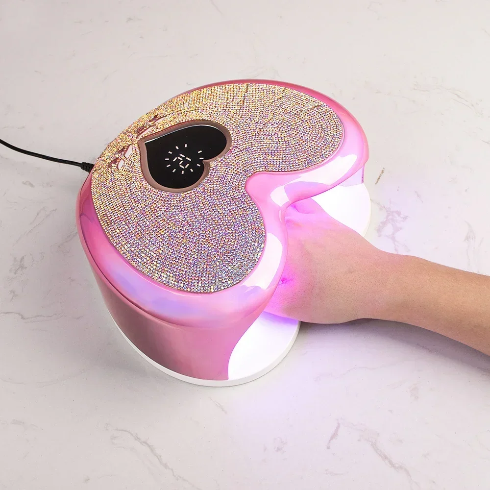 Nail Lamp with Rhinestone Heart Shape Professional Nail Gel Dryer Pedicure Machine LED Light for Nails Portable UV Lamp Gadgets