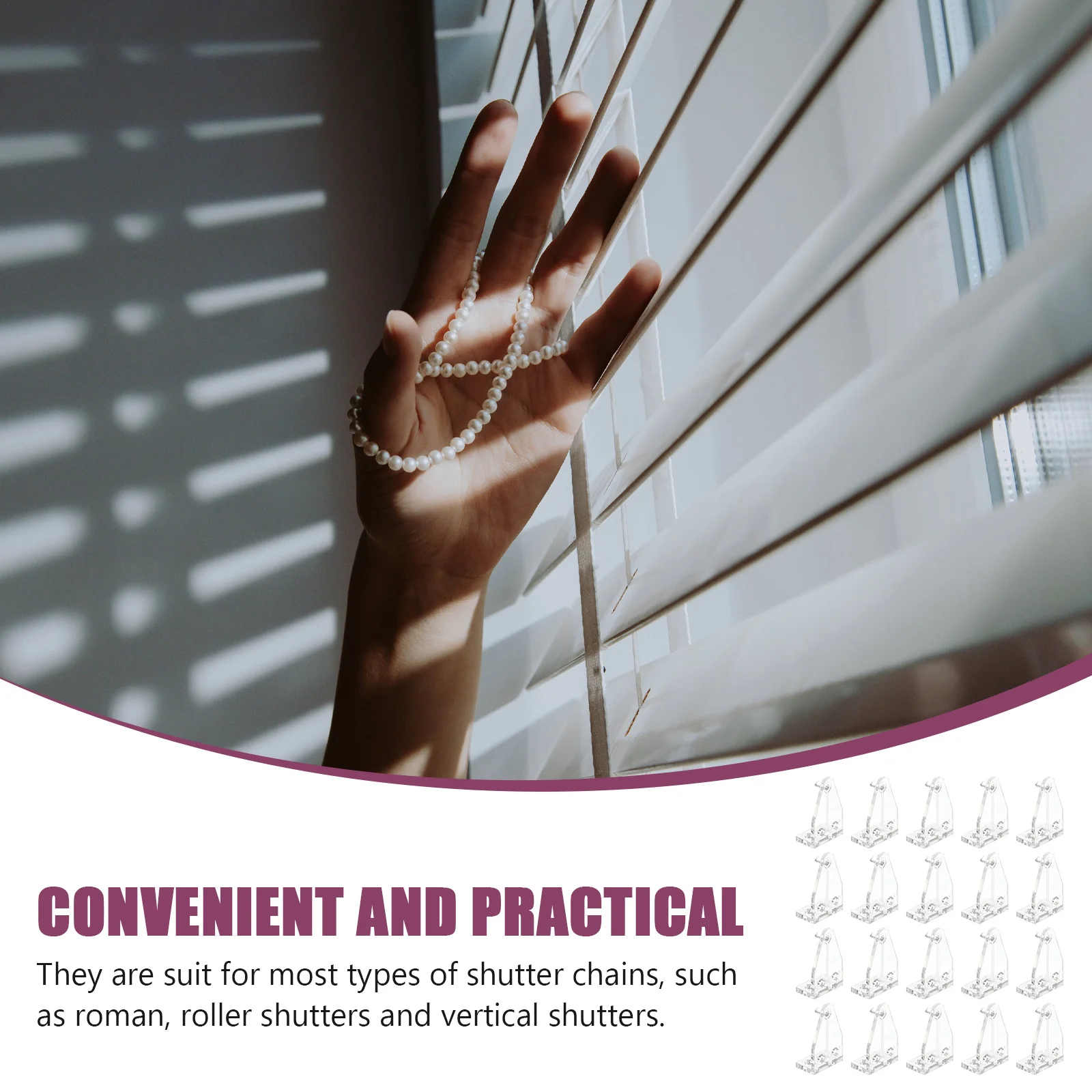 

20pcs Blinds Positioning Hook Transparent Plastic Roller Blind Clips For Roman Roller Curtain Fixator Wall Mount Tensioner