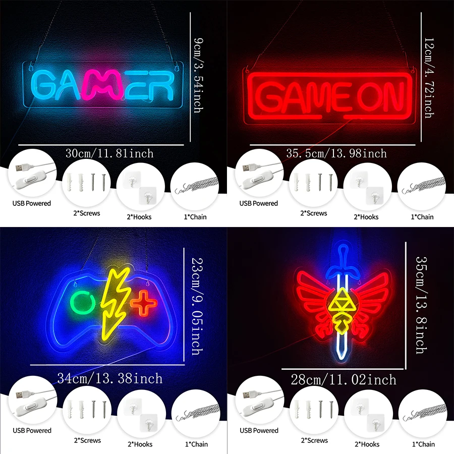 Game On Led Neon Sign, Interesting Handle Icon, The Best Gift For Gamers, Used For Bedroom, Bar, Game Room, Club, Man Cave Decor