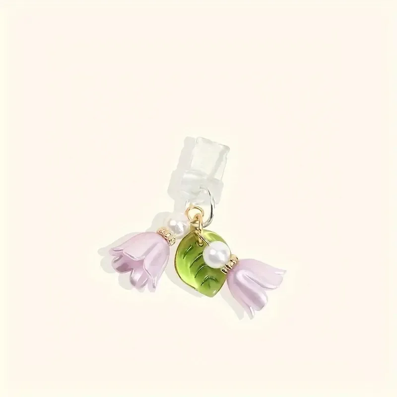 

Милая розовая лилия долины, подвеска для телефона, цветок, зеленый лист, пылезащитная заглушка