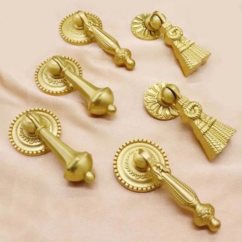 Retro 10PCS Solid Brass Pendant Furniture Pulls Handles Drawer Knobs Cupboard Wardrobe Closet Dresser Wine Cabinet Pulls Knobs