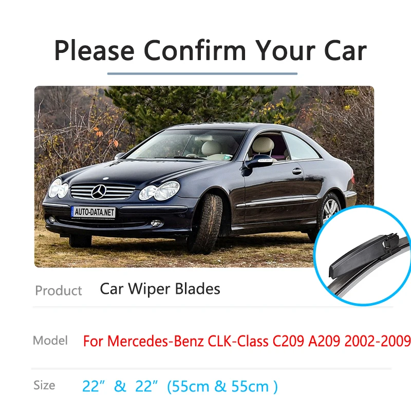 2Pcs For Mercedes-Benz CLK-Class C209 A209 2002~2009 Front Window Wiper Blades Windshield Windscreen Cleaning Brushes Accessorie