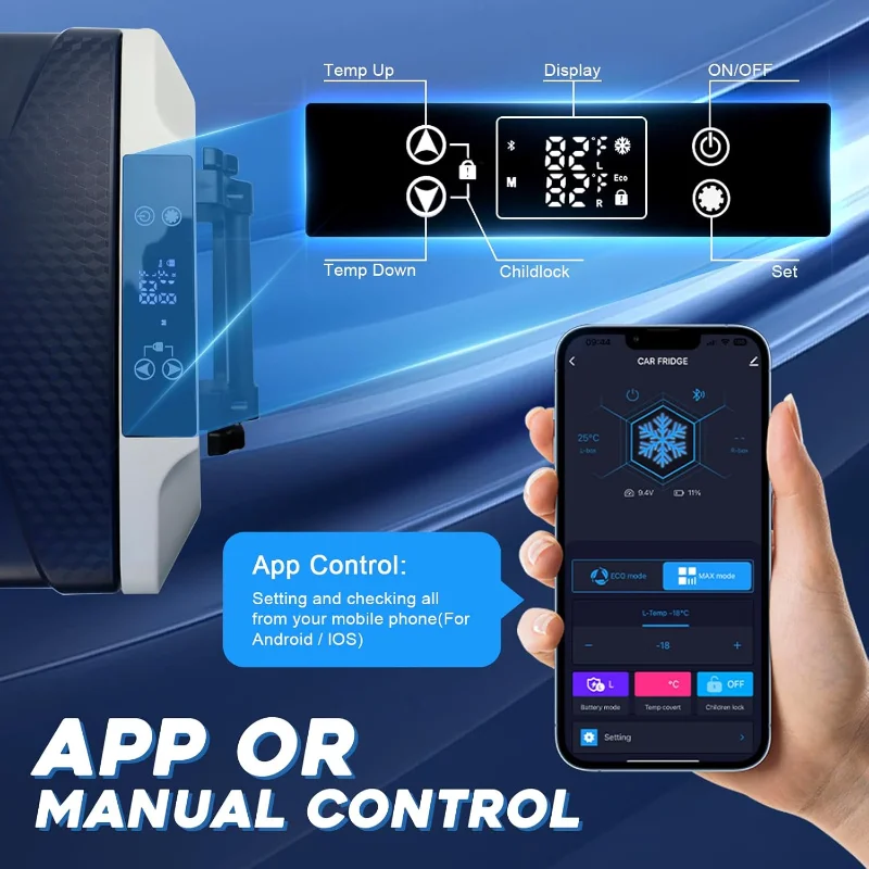 ثلاجة سيارة 12 فولت، 37 كوارت (35 لتر) ثلاجة سيارة بفريزر محمول، منطقة كبيرة، تحكم في تطبيق WIFI، -4 ℉ -68 ℉   الضاغط الكهربائي