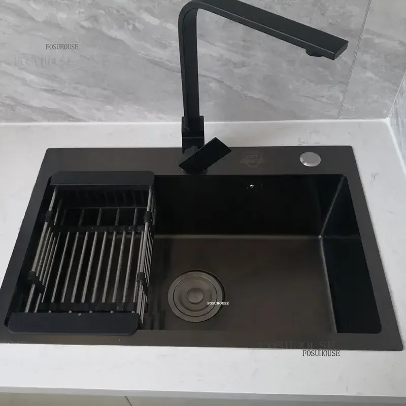 Nano Kitchen Sinks Single Bowl Large Sink Home Black Stainless Steel washing Sinks Over Under counter Basin Kitchen Accessories
