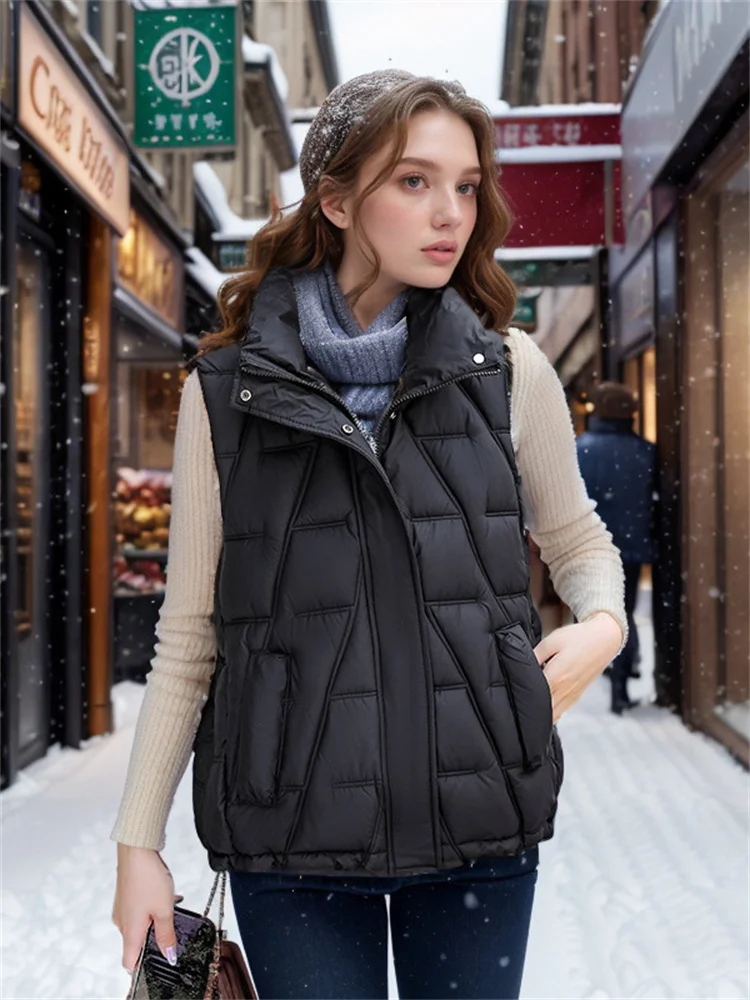 Chaqueta de algodón sin mangas para mujer, abrigo informal con cuello levantado, chaleco aislado de alta calidad, a la moda, novedad de otoño e invierno, 2024