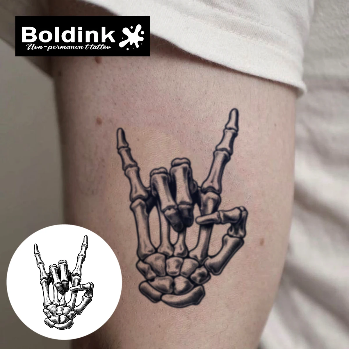 Rock On Bones Boldink Temporary Tattoo,Lasts To 15 Days New Technology Magic Waterproof Semi Permanent Sticker.