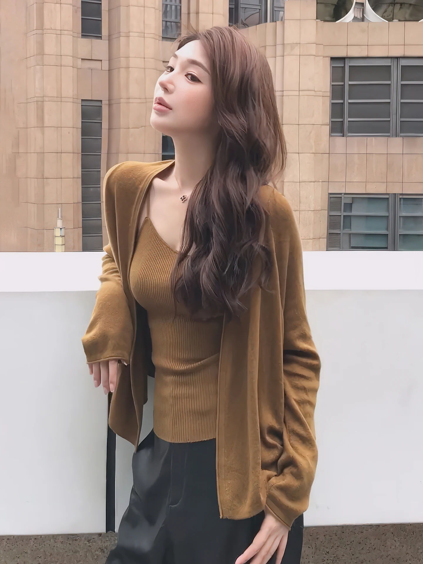 Spring 2026 Women's Loose Knitted Cardigan Vest Two-Piece Set Lazy Sle Casual Comfortable Fit Long Sve V-Ne Sweater
