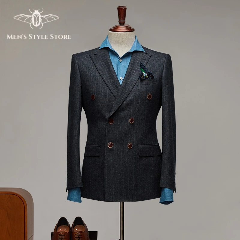 

Men's Classic Double-Breasted Striped Suit Set - Slim-Fit Formal Wedding & & Daily Business Outfit