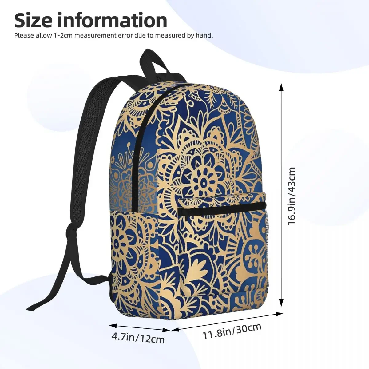 Water Blue Bohemian Print Backpack Daypack Large Capacity Children BookBag School Bag Shoulder Bags for Men Women - view 4