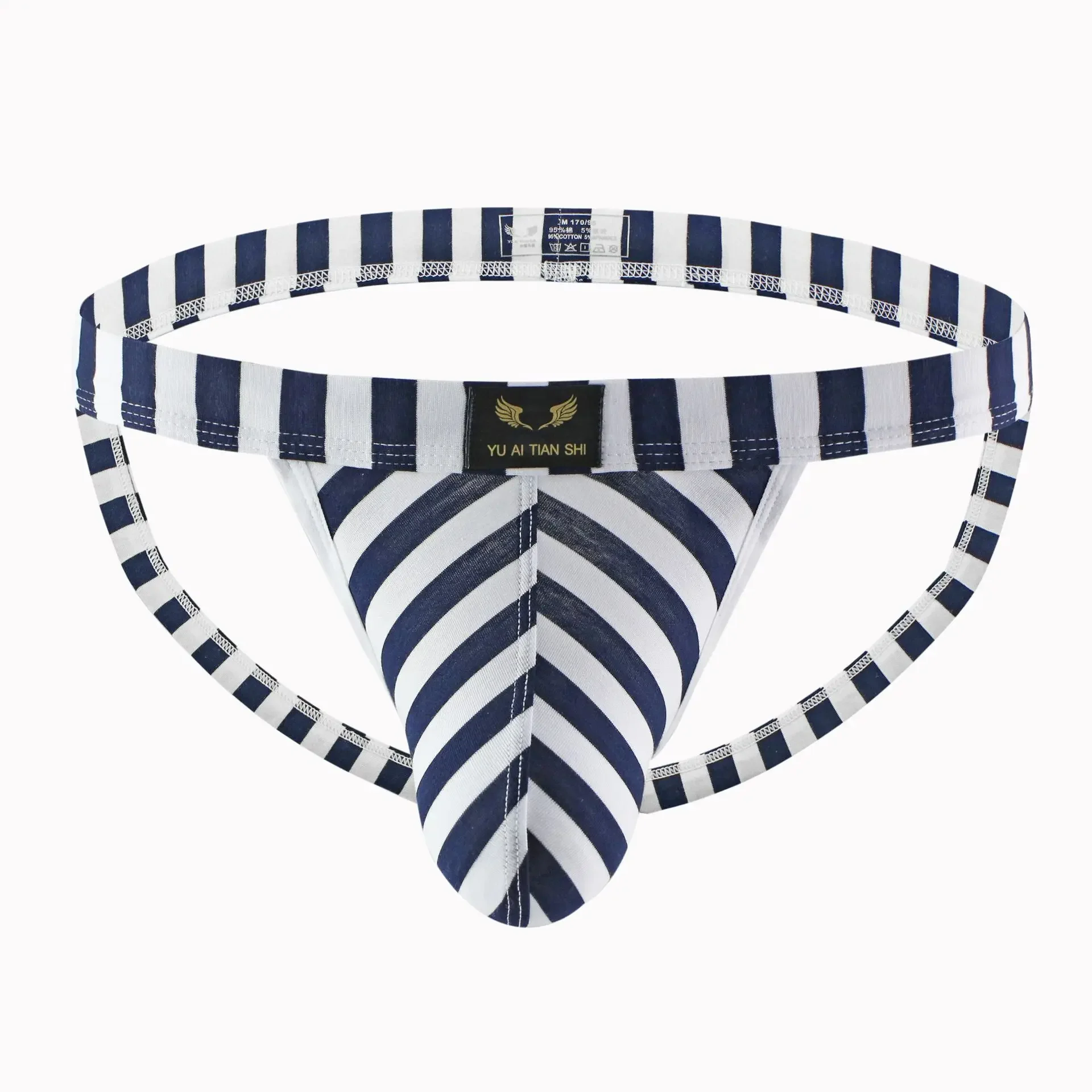Men's Bulge Jockstrap Gays Sexy Low Waist U Convex Pouch Underwear Cotton Striped Double Strap Thong Breathable Comfort G-string