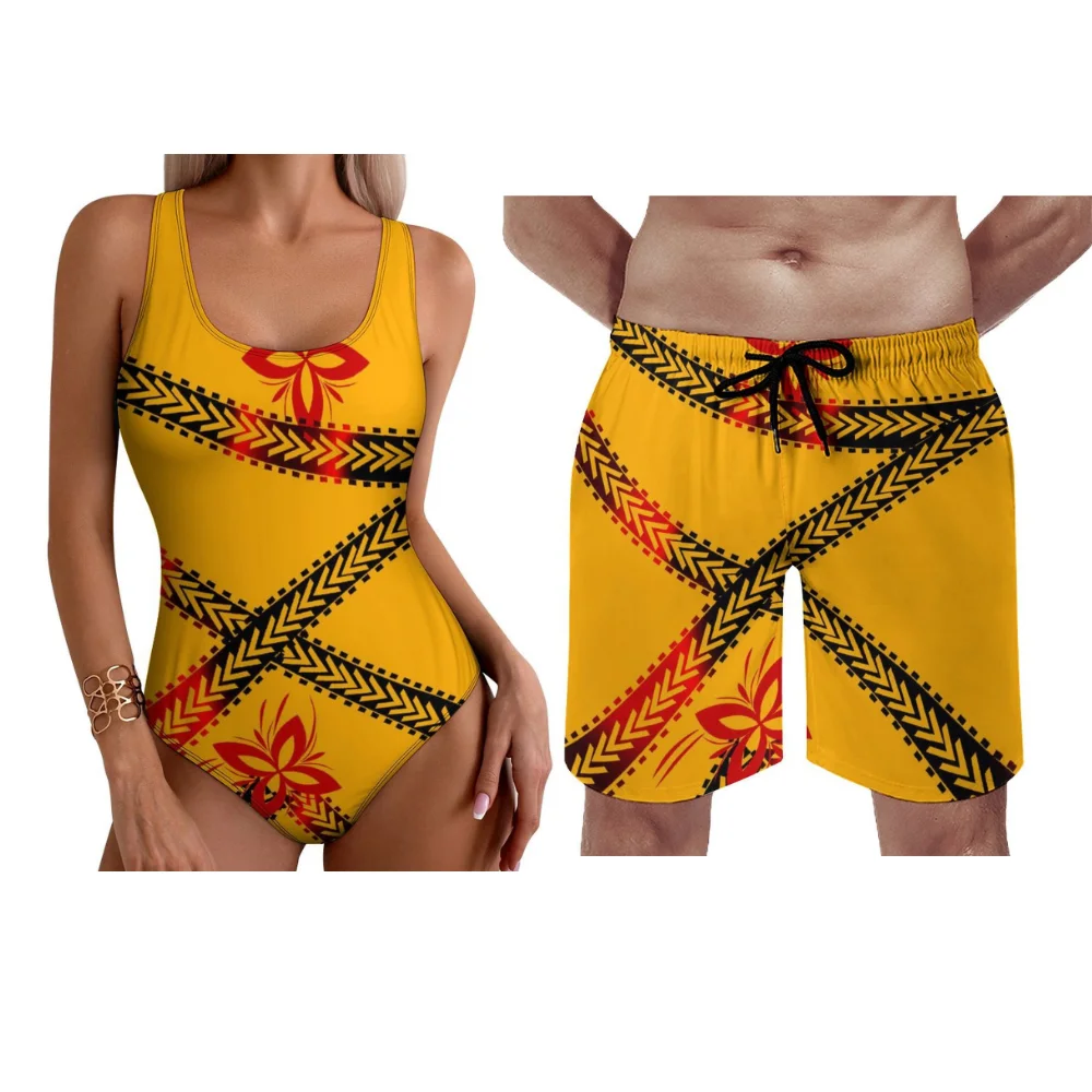 Customizable Fiji Flora Polynesian Women One Piece Men Boardshort Jungle Leaf Print Hawaii 2025 Quick Dry Yearround Set