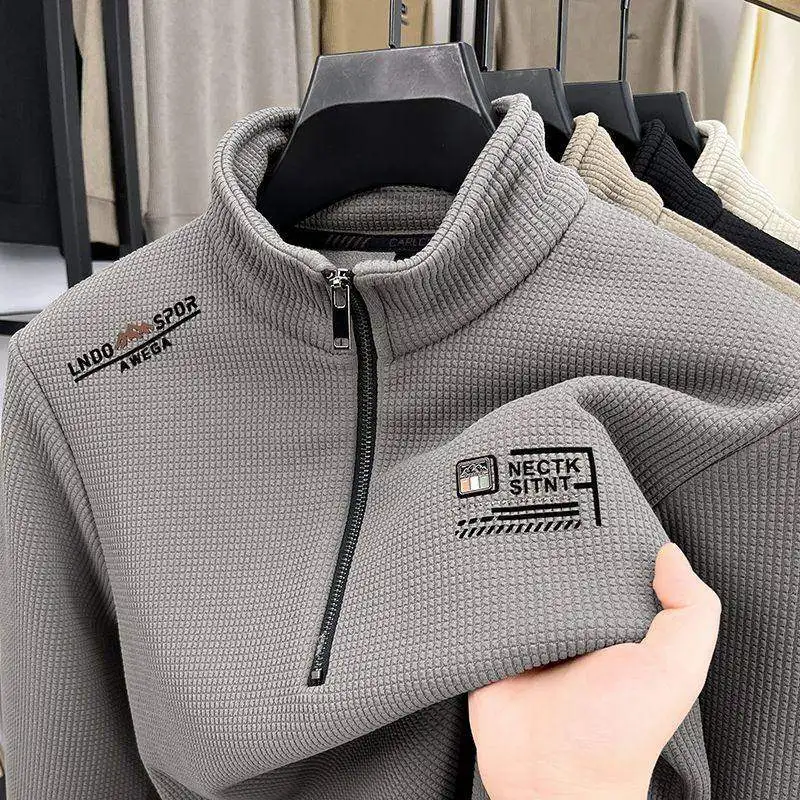 

Мужская толстовка премиум-класса с воротником-стойкой, утепленная, на молнии, для весны и осени