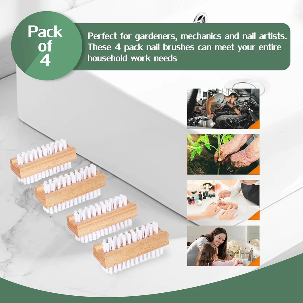 Set di spazzole per unghie su due lati-4 pezzi per la pulizia, chiodi in legno per spazzole per la pulizia, spazzole per unghie