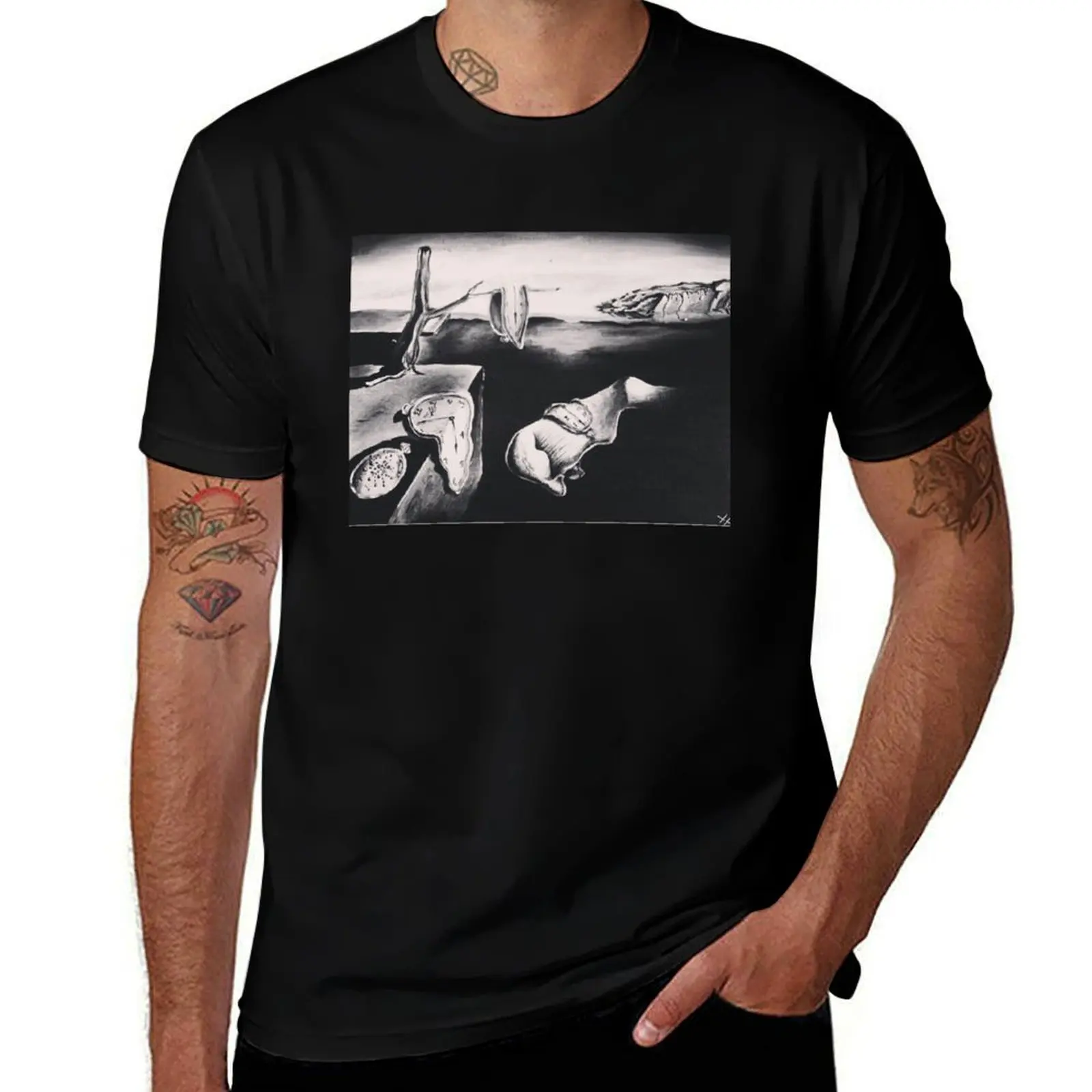 T-shirt « La persistance de la mémoire » de Salvador Dalí en tonalités de gris, T-shirt de sport pour hommes