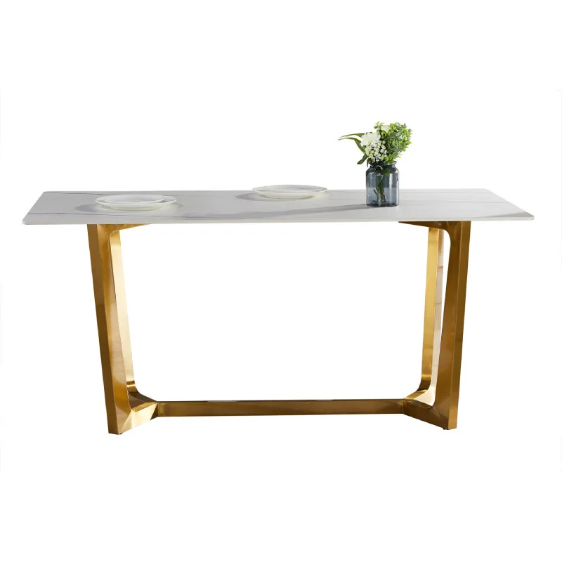 

Modern Light Luxury Living Room Household Minimalist Marble Slab Rectangular Dining Table Rock Plate Dining Table and Chair Set