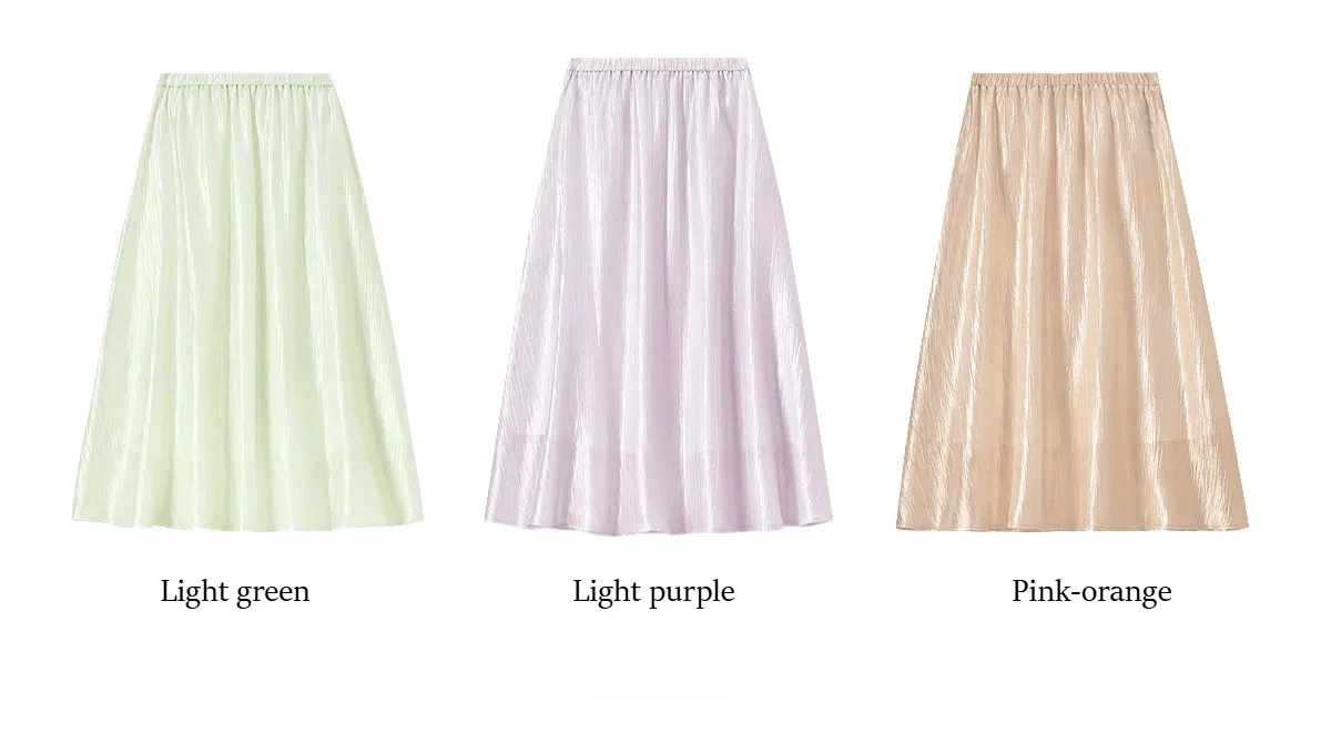 SENTUBILA Eleganter Satin-Plissee-Midirock für Damen, Sommer 2026, elastische Taille, glänzende Textur, fließender Rock für den Alltag 162QG6653 – Detail 37
