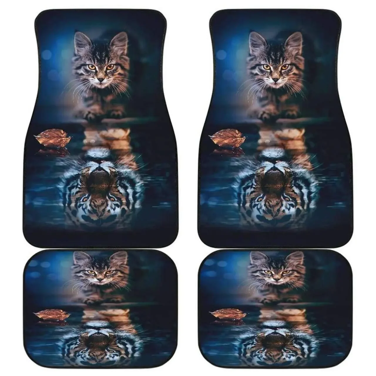 Cat Dream Become Tiger Car Floor Mat Vintage Black Carpet Anti-Slip Rubber Mat Pack of 4 Car Accessories Car Floor Mats