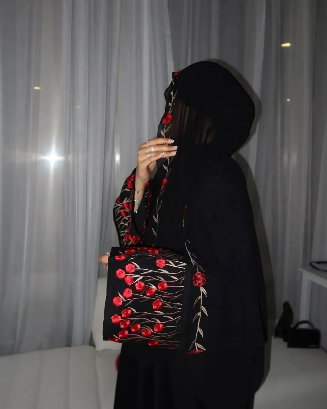 عباية كيمونو مطرزة دبي فاخرة مسلمة زهرة سوداء عبايات سعودية مفتوحة للنساء فستان حجاب قفطان ملابس إسلامية رمضان #5