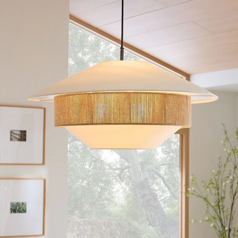 Vintage Wabi-sabi Pendant Light Hemp Rope Pendant Lamp for Living Room Dining Room Bedroom Hand-woven