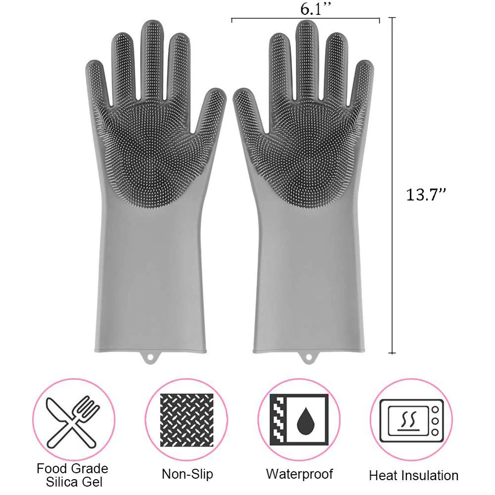 Dishwashing Cleaning Gloves Silicone Rubber Sponge Glove Household Scrubber Kitchen Clean Tools Dropshipping  Kitchen