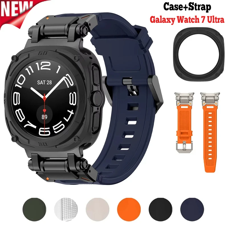 Чехол + ремешок для Samsung Galaxy Watch 7, ультрамягкий силиконовый чехол из ТПУ без зазоров, металлический чехол для Samsung Galaxy Watch 7 Ultra, браслет