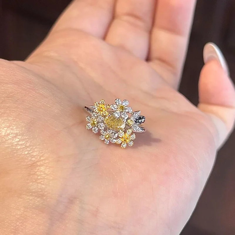 Autumn small flower inlaid diamonds exquisite rings for women light luxury high-end small fresh ring daily jewelry gifts - view 6