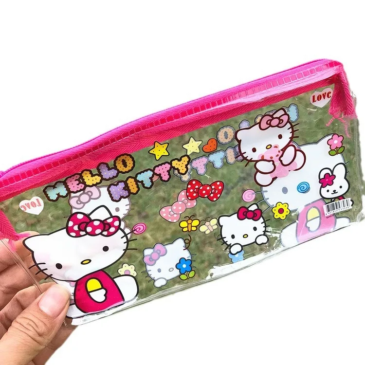 

10pcs Hello Kitty Pencil Bag Elementary School Students Simple Waterproof Transparent Pencil Small Money Bag Women Accessories