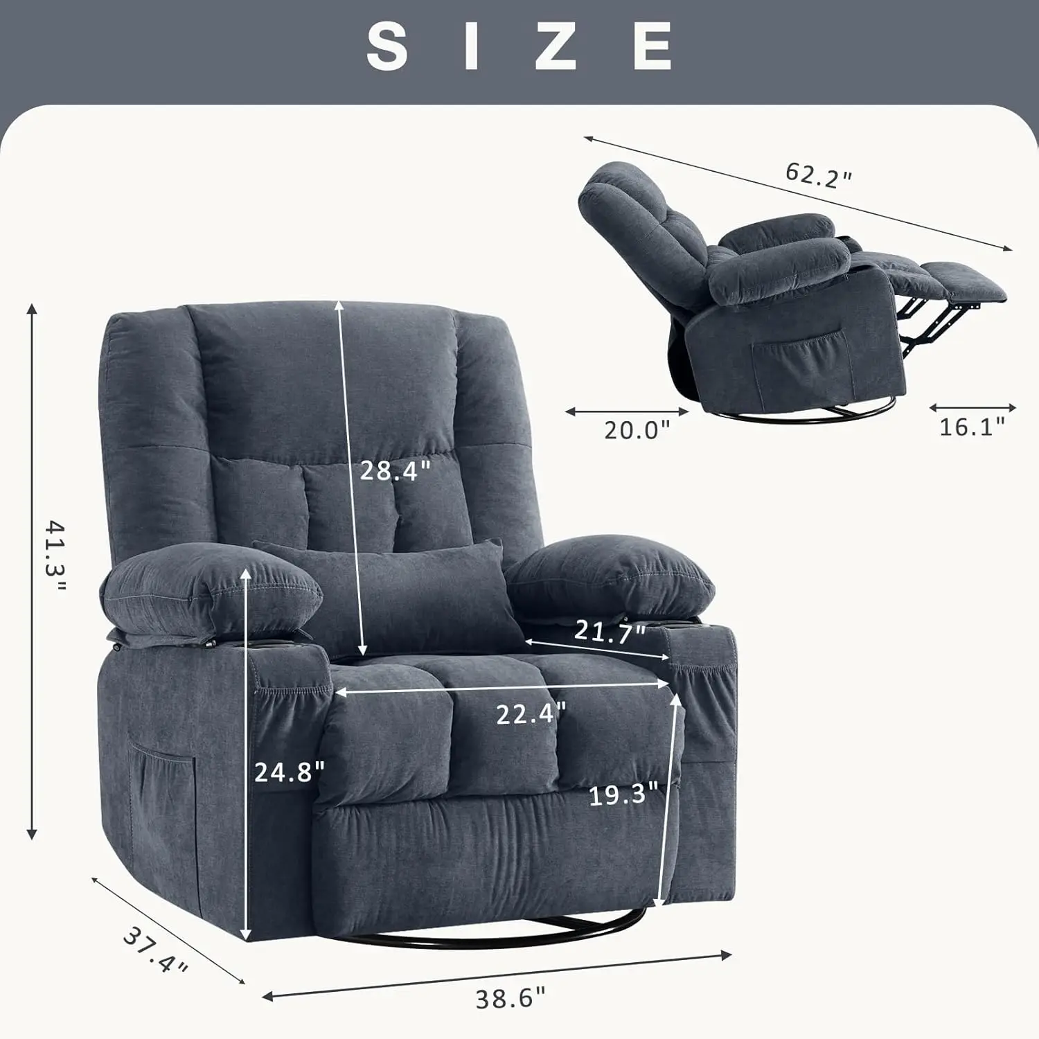 Swivel Rocker Recliner Chair with Vibration Massage and Heat Ergonomic Lounge Chair for Living Room with Rocking Function and Si