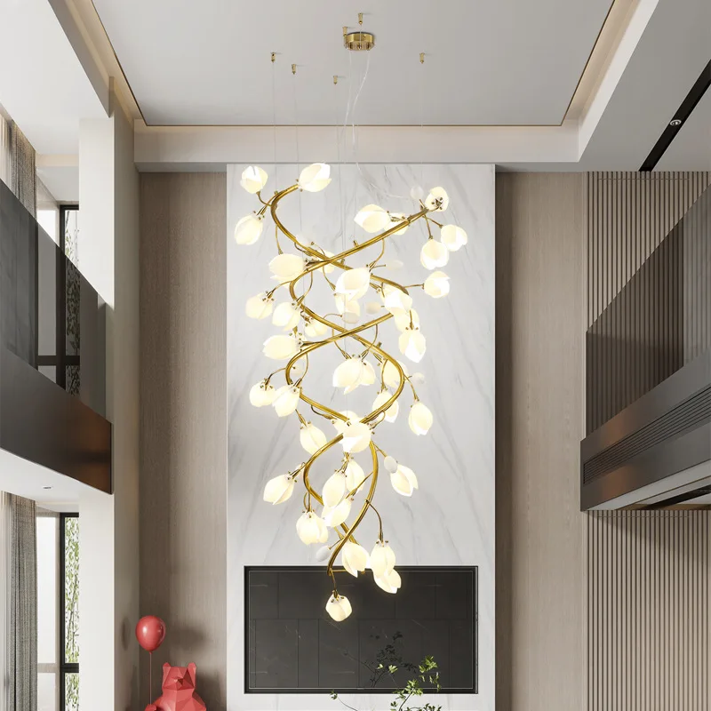 Nordic simple ceramic Magnolia Restaurant Hotel sales office designer villa duplex stairwell petal chandelier