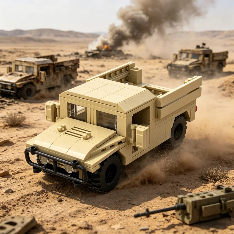 

Креативный военный внедорожный бронированный танк-конструктор: игрушка для сборки, подарок на день рождения для мальчика, модель танка M998 с подсветкой и молотком