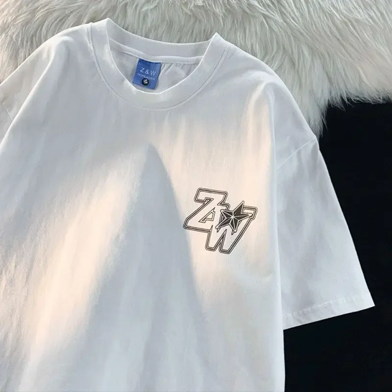 American High Street Alphabet Printed Cotton Short Sleeve T-shirt Men and Women Fashion Brand Hip Hop Loose Couple Costume Top